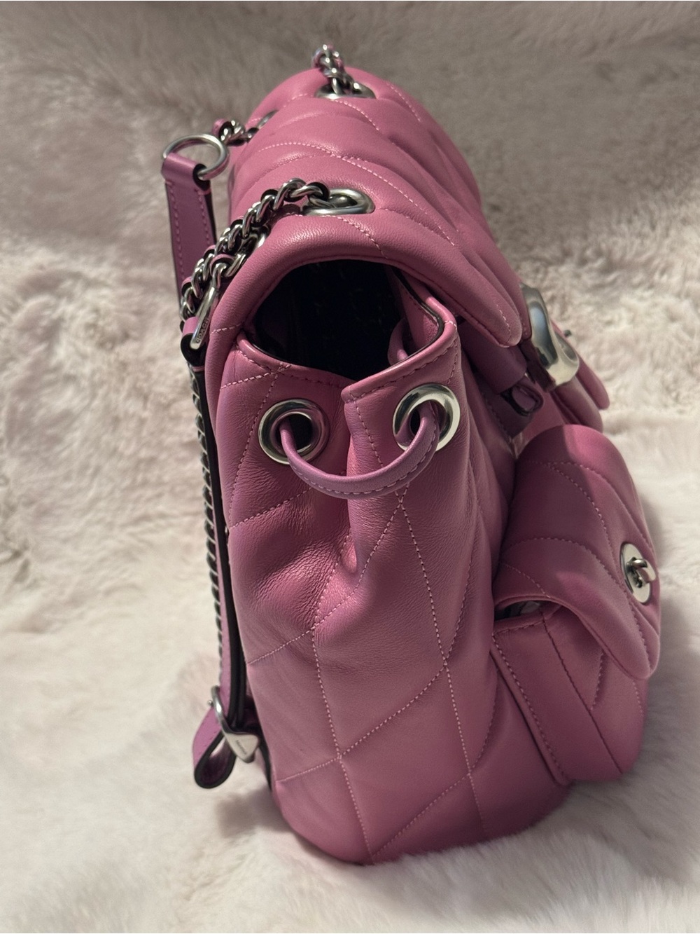 Coach  Tabby Quilted Leather Backpack in Magenta with Silver Hardware - Picture 6 of 13